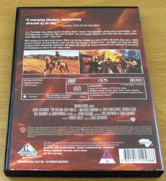 CULT FILM: THE OUTLAW JOSEY WALES Clint Eastwood DVD [DVD BOX 15]
