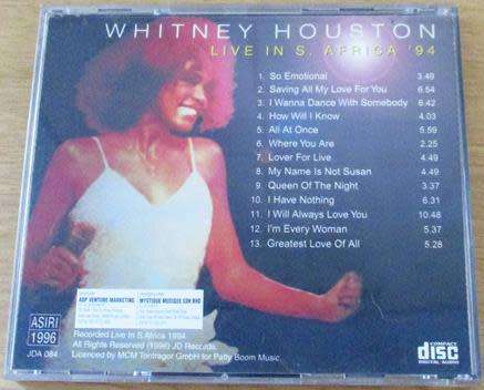 WHITNEY HOUSTON Live in South Africa 1994 CD