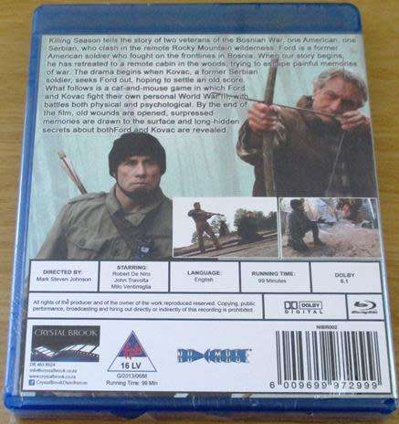 KILLING SEASON Robert de Niro John Travolta BLU RAY