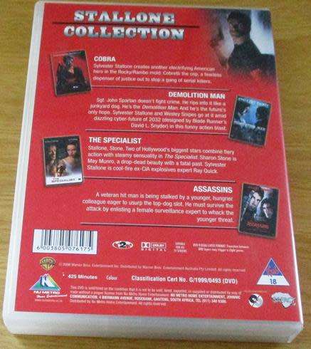 STALLONE COLLECTION 4xDVD Cobra, Demolition Man, The Specialist, Assassins [BBOX 9]