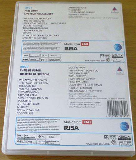 PAUL SIMON Live From Philadelphia CHRIS DE BURGH The Road to Freedom 2xDVD