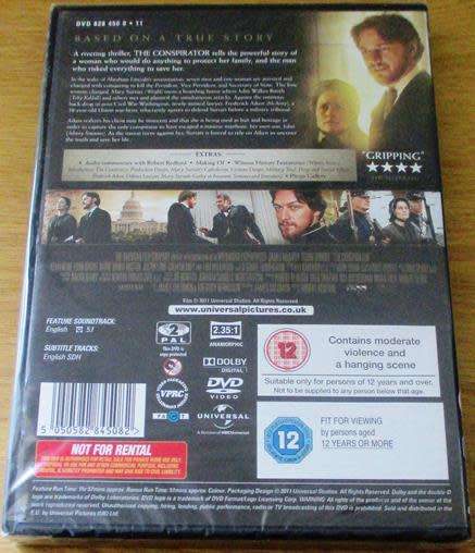 Cult Film: The Conspirator DVD James McAvoy Robin Wright [BBox 12]