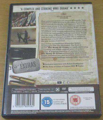 Cult Film: The Army of Crime WWII DVD [BBox 12] French with English Subtitles