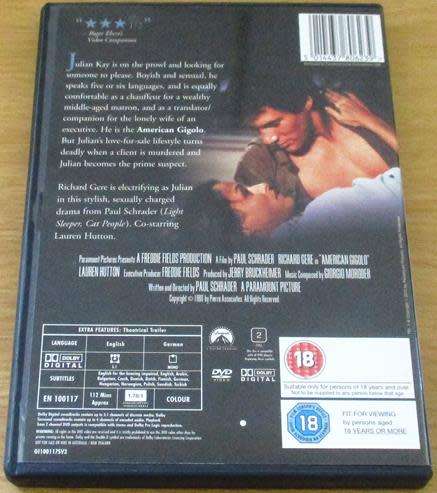 Cult Film: American Gigolo DVD Richard Gere [BBOX 13]