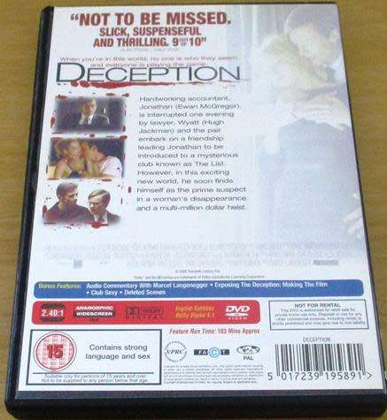 Cult Film: Deception DVD Hugh Jackman Ewan McGregor [BBOX 13]