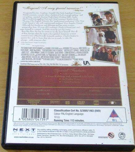 Cult Film: Four Weddings and a Funeral DVD Hugh Grant Andie MacDowell DVD [BBOX 13]