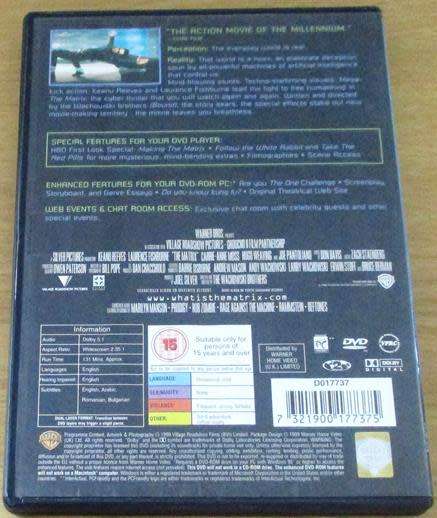 Cult Film: Matrix DVD Keanu Reeves Laurence Fishburne [BBOX 13]