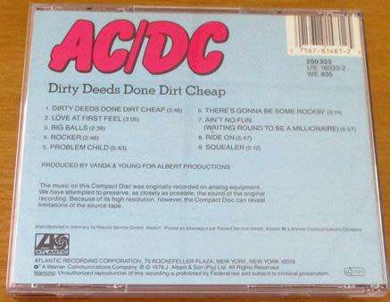 AC/DC Dirty Deeds Done Dirt Cheap CD