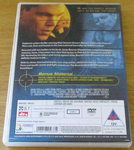 CULT FILM: THE BOURNE IDENTITY DVD Natt Damon [BBOX 13]