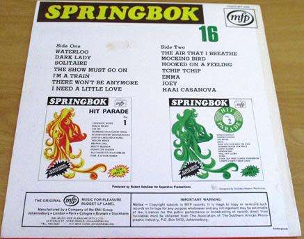 SPRINGBOK HIT PARADE 16 LP VINYL record [H]