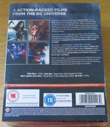 WONDER WOMAN +SUICIDE SQUAD + MAN OF STEEL + BATMAN vs SUPERMAN BLU RAY BOX SET [Shelf H]