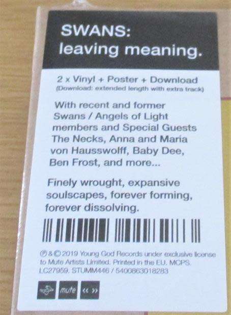 SWANS Leaving Meaning. 2xLP VINYL RECORD