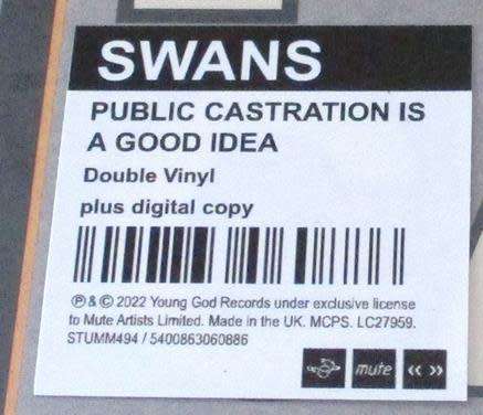 SWANS Public Castration Is A Good Idea 2xLP VINYL RECORD