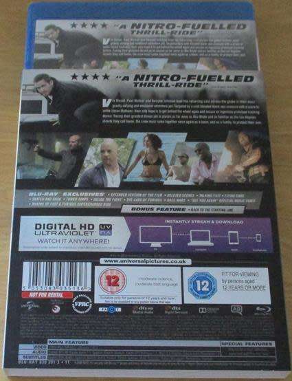 FAST & FURIOUS 7 BLU RAY [Shelf H]
