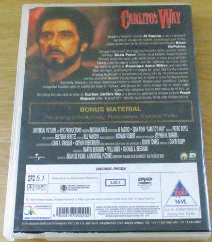 CULT FILM: CARLITO`S WAY DVD Pacino Sean Penn  [BBOX 1]