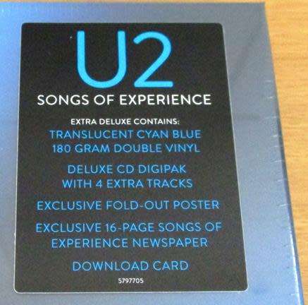 U2 Songs of Experience (Extra Deluxe Version) CYAN TRANSLUCENT 2xLP VINYL Record + CD BOX with Xtras