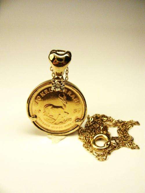 VINTAGE & EXTREMELY RARE! 18ct GOLD 0.10oz KRUGER Rand & Small DIAMOND Pendant Set! with GOLD Chain!