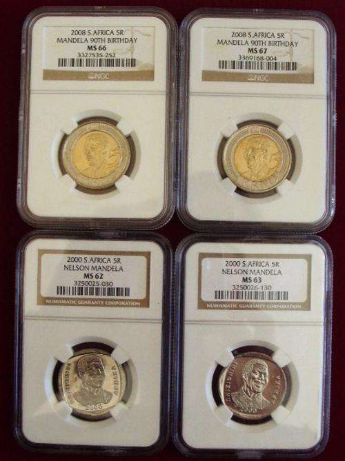 4 x NGC Graded Mandela Coins for one Price ~ MS62,63,66,67