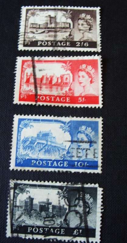 CRAZY R1 stamps!! GB 1953 Elizaberth II ~ 2/6 ; 5/- , 10/- & 1 Pound