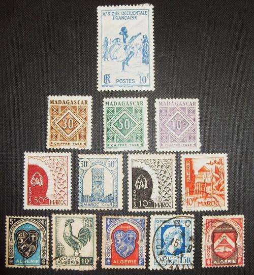 CRAZY R1 stamps!! Lot of 13 VERY EARLY AFRICAN FRENCH COLONIES