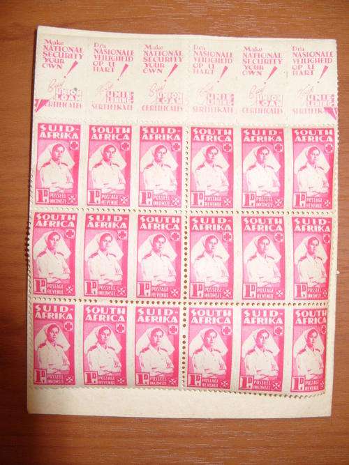 UNION MINT BLOCK of 18 War effort Nurse 1943 - mounted - Dra nationale Veiligheid op u Hart