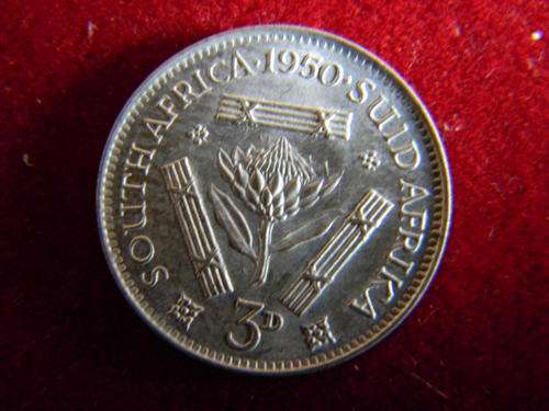 South Africa - 1950 3d Tickey Brilliant UNC - RARE!!!!!!