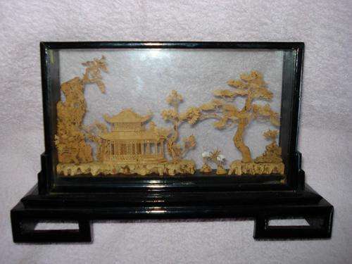 chineese cork scene in glass