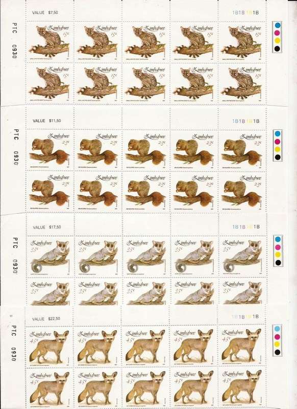 ZIMBABWE - SMALL MAMMALS - TOP 2 ROWS COMPLETE SET - MNH CONTROL BLOCKS- SCARCE SAME SHEET NO.