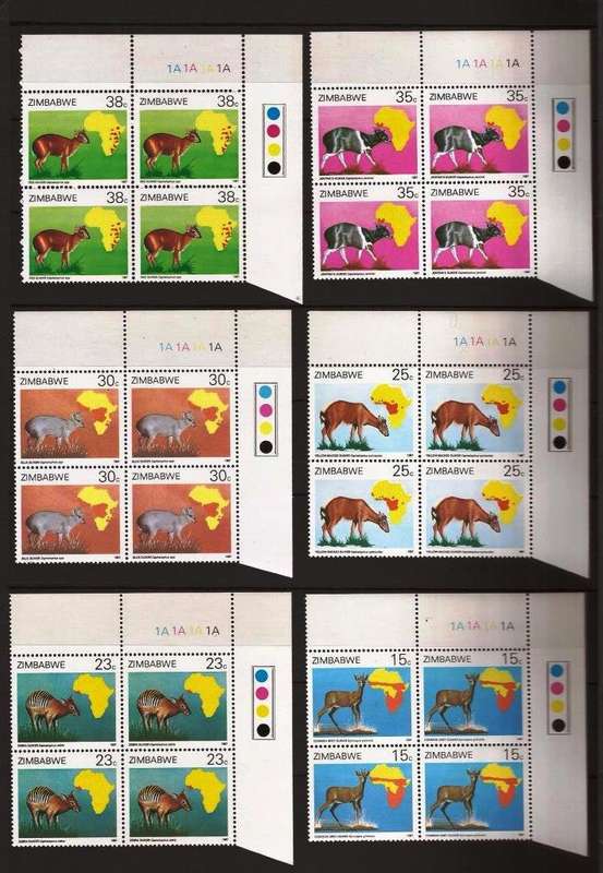 ZIMBABWE - DUIKER CONTROLS - SET OF 6 IN MNH CONTROL BLOCKS