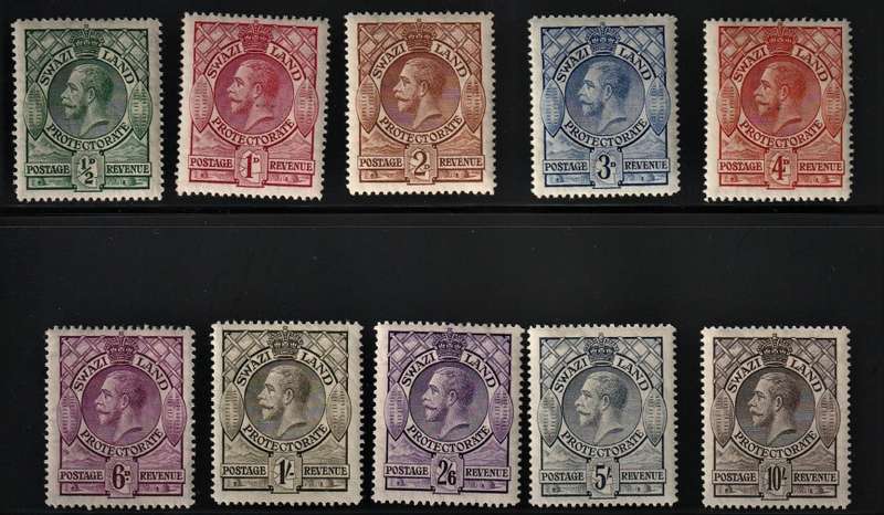 1933 KGV Swaziland set SACC 10-19 - Mint Hinged set