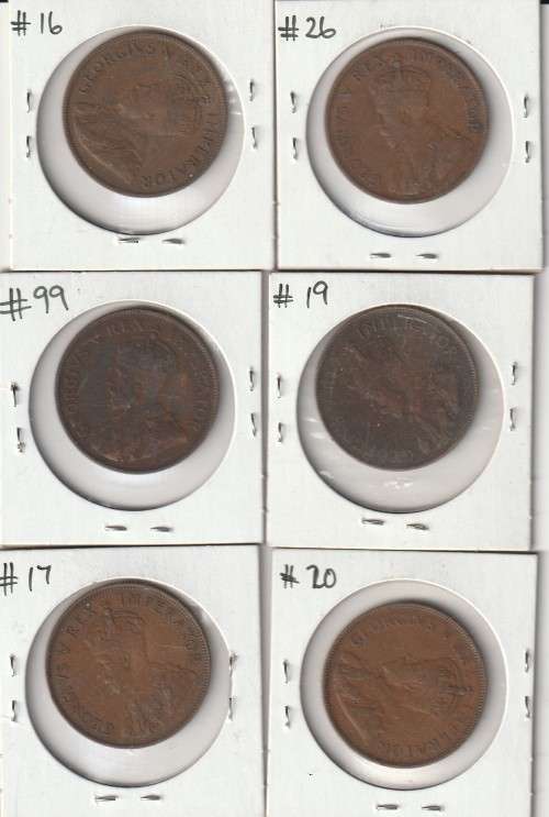 Nice lot of 6 SA pennies 1920`s and 1930`s