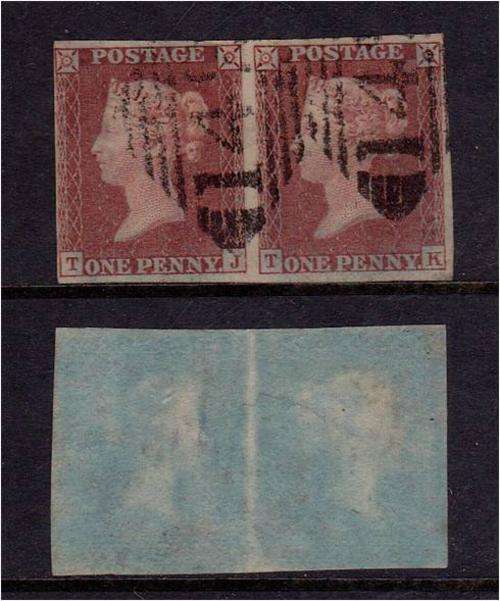 PENNY RED IMPERF PAIR -IVORY HEADS