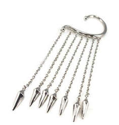 Rivet and Chain Ear Wrap in Silvertone Metal Alloy