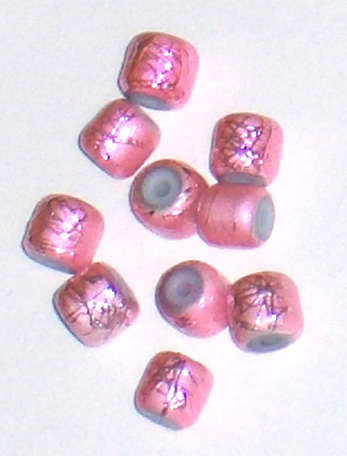 Splashed Pink 6mm Tube glass beads (5pcs)