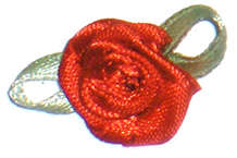 Bulk Bright Red Satin ribbon Rose with leaf 17mm (50pcs)