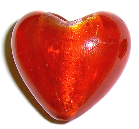 Glass Bright Red foil bead heart  27mm x 25mm x 17mm(1pc)