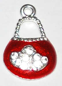 Silvertone Handbag with Red enamel charm 19mm x 12mm (1pc)
