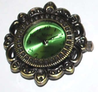 Brass round Quartz watch with bright green face 30mm (1pc)