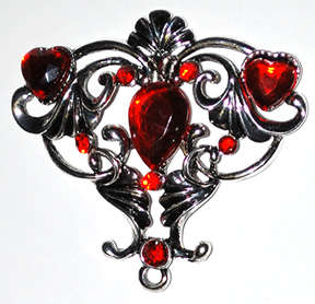 Silver heart pendant 49mm x 45mm with red rhinestones (1pc)