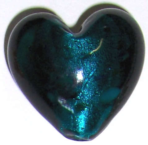 Glass Teal foil bead heart  27mm(1pc)