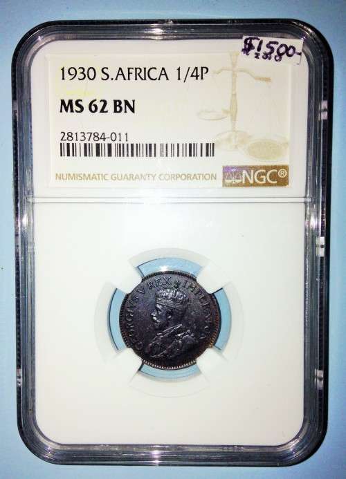 1930 SA Farthing / Quarter penny/ 1/4d. Very rare, and top condition. MS 62 NGC.