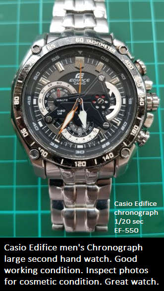 Casio Ediface watch, with an unusual 1/20th second chronograph. Large stainless steel case.