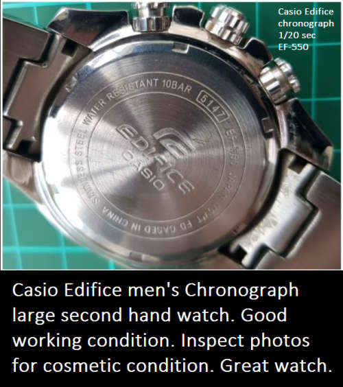 Casio Ediface watch, with an unusual 1/20th second chronograph. Large stainless steel case.