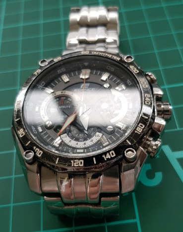 Casio Ediface watch, with an unusual 1/20th second chronograph. Large stainless steel case.