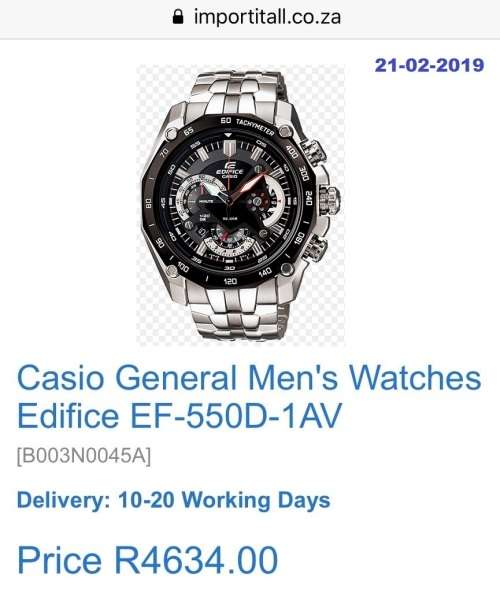 Casio Ediface watch, with an unusual 1/20th second chronograph. Large stainless steel case.