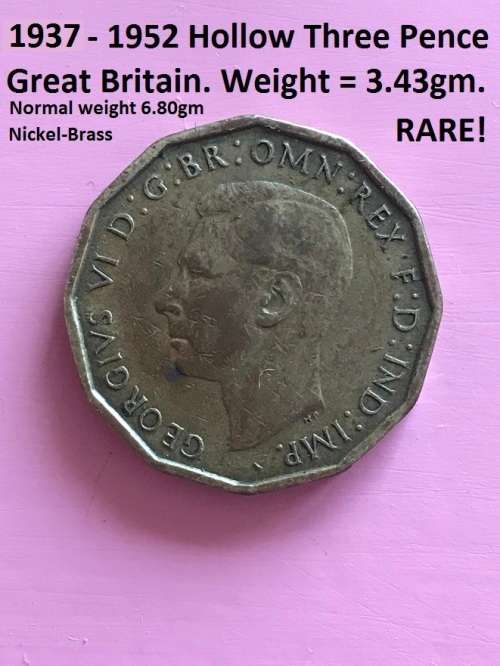 Strange hollow 1937 - 1952 Three Pence / 3 Pence of Great Britiain. See with photos. Error?