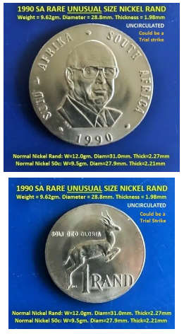 Rare UNC 1990 SA R1 coin of an unusual size and weight. See photos.