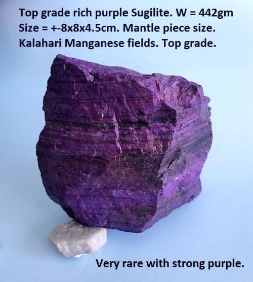 Rare deep purple, top quality Sugilite. 442 gm. Colour may vary from actual, as these are photos.