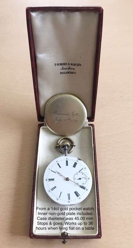 Antique 1882 pocket watch movement, face, inner back cover plate number 54875, and it's box.