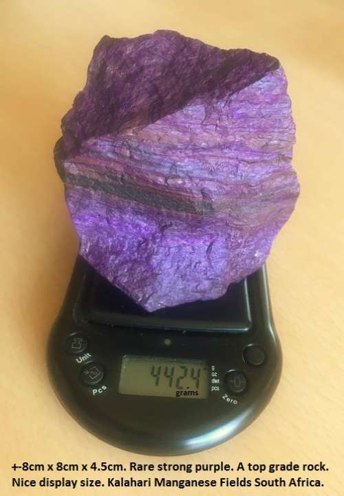 Rare deep purple, top quality Sugilite. 442 gm. Colour may vary from actual, as these are photos.
